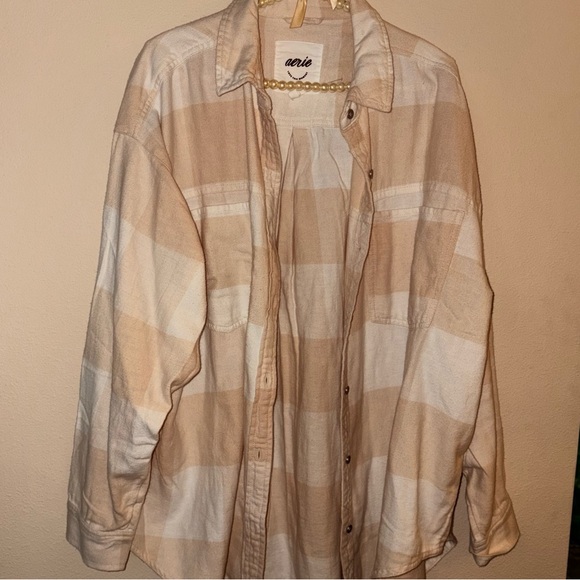👼🏼NEVER WORN👼🏼 Aerie Cream & White Oversized Flannel - Picture 2 of 7